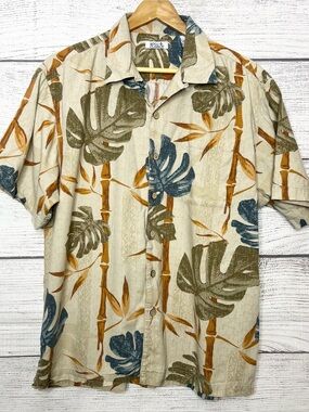 Boca Classics Tropical Leaf Short-Sleeve Button-Up Shirt Men’s Size Medium